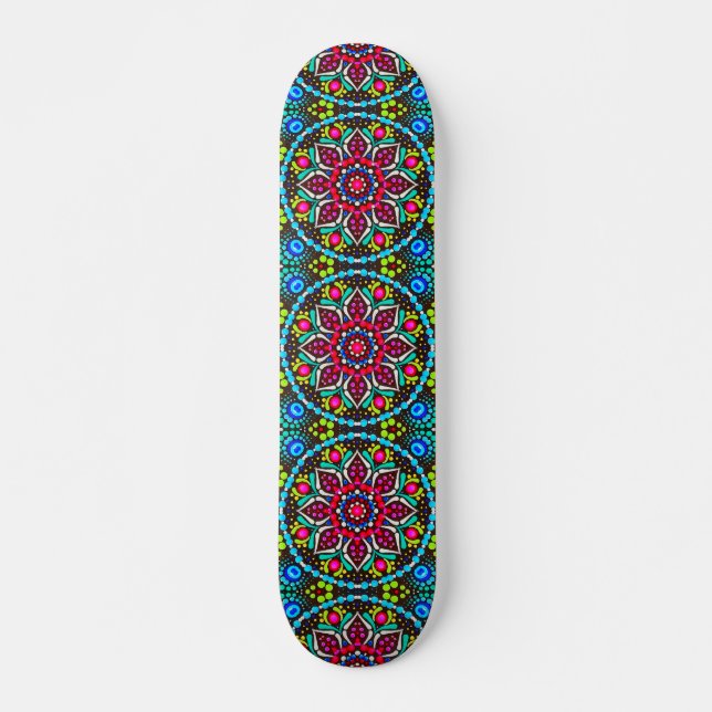 Retro Bright Tropical Floral Pattern Deck Skateboard (Vorne)