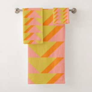 Retro Bright Yellow Orange geometrisches Muster Badhandtuch Set