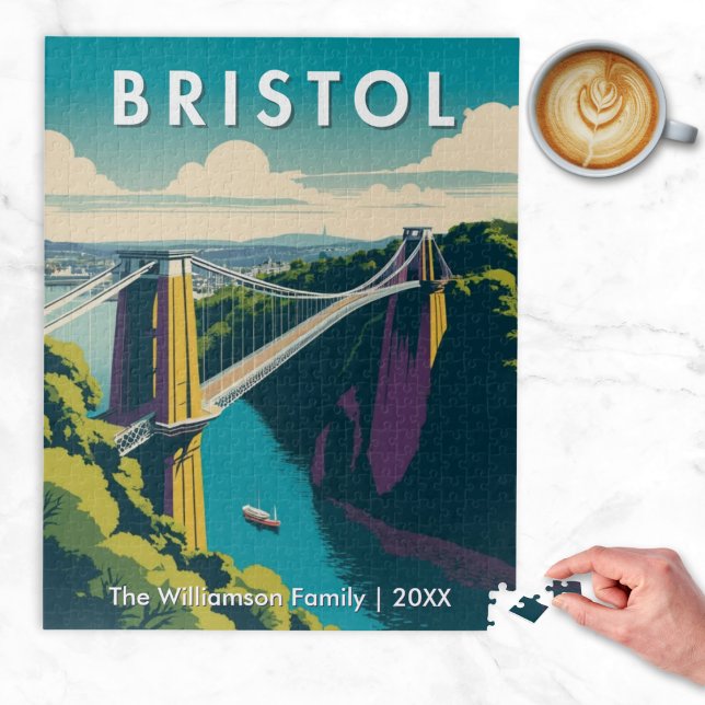 Retro Bristol Clifton Hängebrücke Puzzle (A jigsaw puzzle with picture of the Clifton Suspension Bridge, Bristol, UK in a retro poster style)