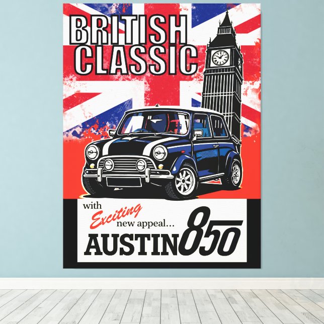 Retro britischer Oldtimer Front Pop Art Leinwanddruck (Insitu (Holzboden))