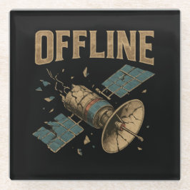 Retro Broken Satellite "OFFLINE" Space Art Glasuntersetzer