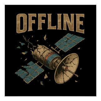 Retro Broken Satellite "OFFLINE" Space Art Poster