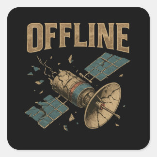 Retro Broken Satellite "OFFLINE" Space Art Quadratischer Aufkleber