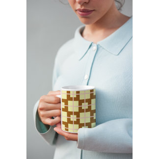 Retro Brown | Cream Checker Pattern Coffee Mug  Kaffeetasse