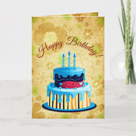 Retro Brown Green Mod Floral Birthday Card Karte