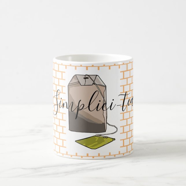 Retro Brown Green Tee Beutel auf Orange Bricks Kaffeetasse (Mittel)