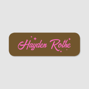 Retro Brown Pink Typografy Stars Namensschild