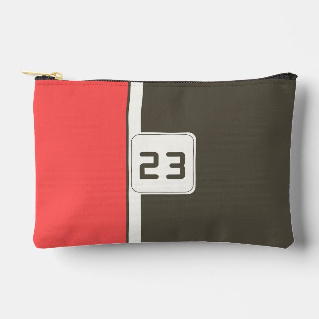 Retro Brown Red Racing Vertical Stripes Zubehörtasche (Vorderseite)
