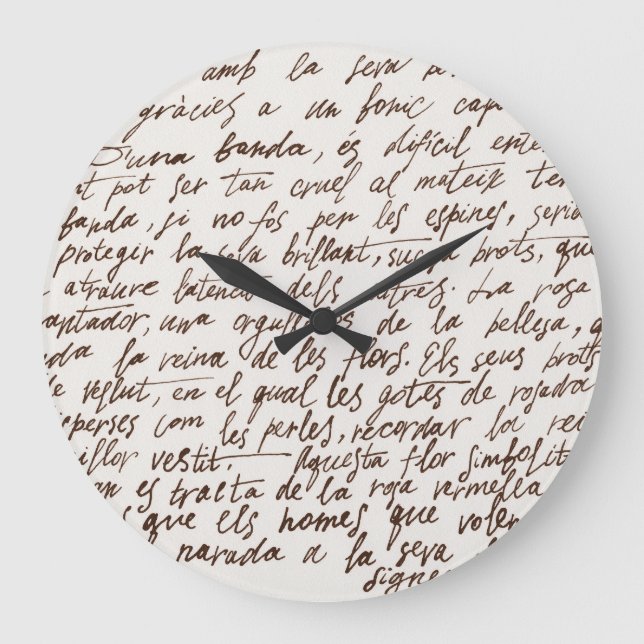 Retro Brown Tinte Manuskript Textur Große Wanduhr (Vorderseite)