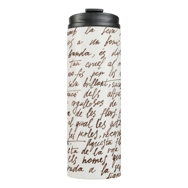 Retro Brown Tinte Manuskript Textur Thermosbecher (Vorderseite)