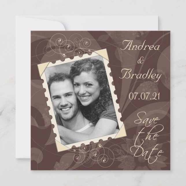 Retro Brown und Elfenbeinkühe Foto Hochzeit Sicher Save The Date (Vorderseite)