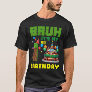 Retro Bruh Es ist mein 1. Geburtstag Pixel-Torte G T-Shirt