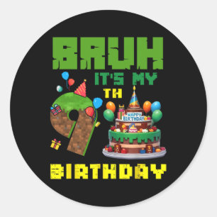 Retro Bruh Ich hab meinen 9. Geburtstag Pixel-Tort Runder Aufkleber
