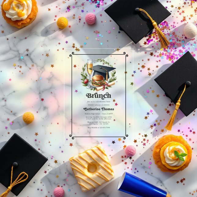 Retro Brunch Graduation Party Acryleinladungen (Retro Brunch Graduation Party Acrylic Invitations)