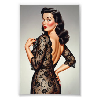 Retro Brunette Pin-up Girl 50's Glamour Style Fotodruck