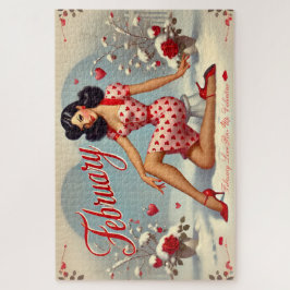 Retro Brünettes Button-Up Girl im Februar Puzzle