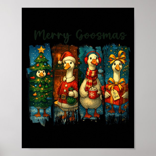 Retro Brushstroke Goose Christmas Merry Goosmas Xm Poster (Vorne)