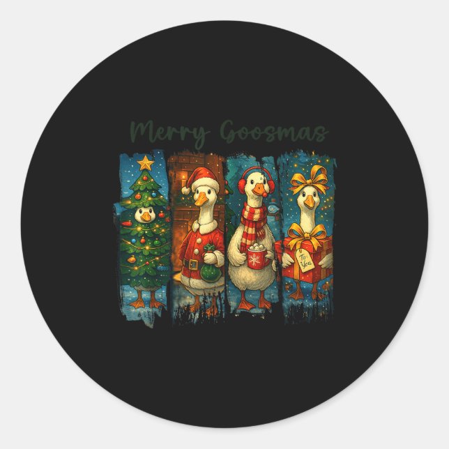 Retro Brushstroke Goose Christmas Merry Goosmas Xm Runder Aufkleber (Vorderseite)