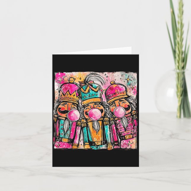 Retro Brushstroke Nutcracker Blowing Bubble Gum Ch Karte (Vorderseite)