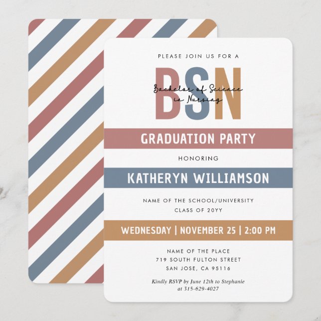 Retro BSN Nursing School Abschluss RN Einladung (Vorne/Hinten)