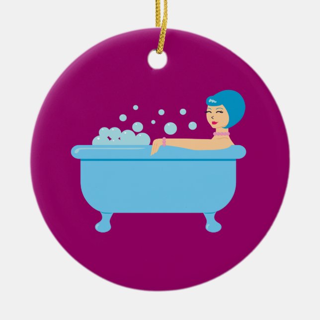 Retro Bubble Bath Girl Keramik Ornament (Vorne)