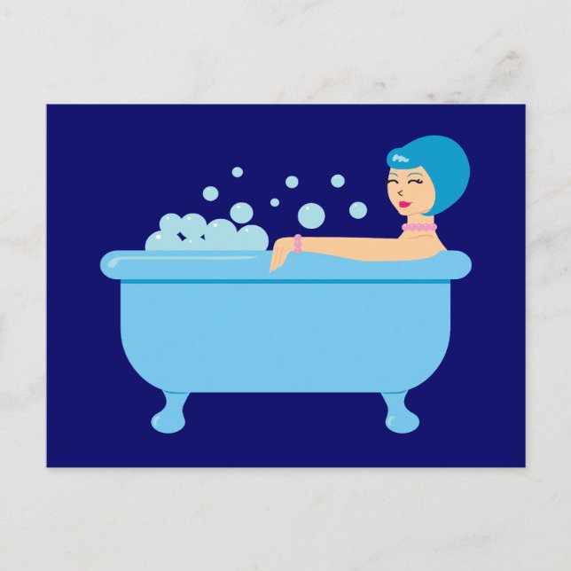 Retro Bubble Bath Girl Postkarte (Vorderseite)