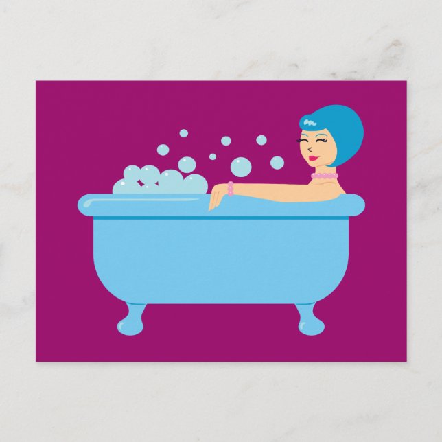 Retro Bubble Bath Girl Postkarte (Vorderseite)