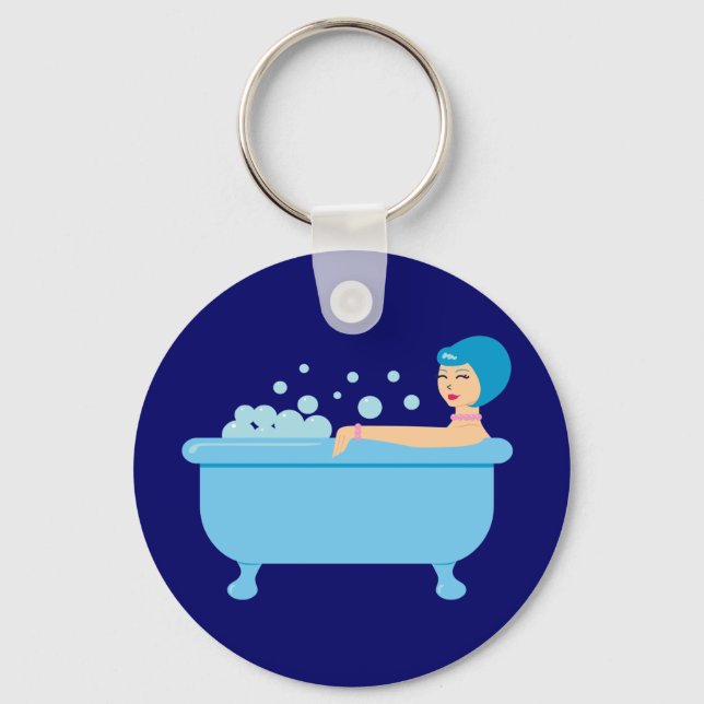Retro Bubble Bath Girl Schlüsselanhänger (Vorderseite)