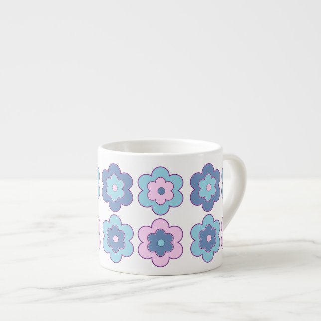Retro Bubble Flowers (Pink and Blue) Pattern Espressotasse (Vorderseite Rechts)