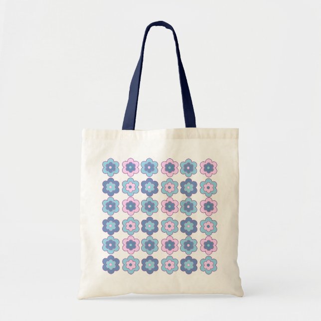 Retro Bubble Flowers (Pink and Blue) Pattern Tragetasche (Vorne)