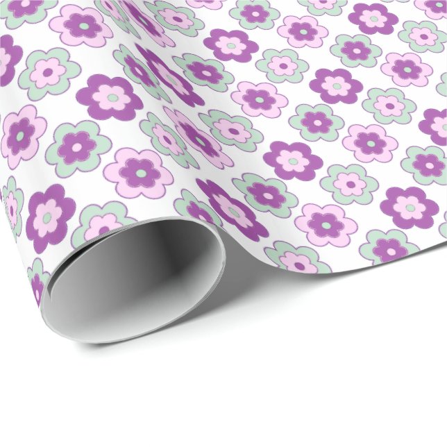Retro Bubble Flowers (Purple and Green) Pattern Geschenkpapier (Rolleneckpunkt)