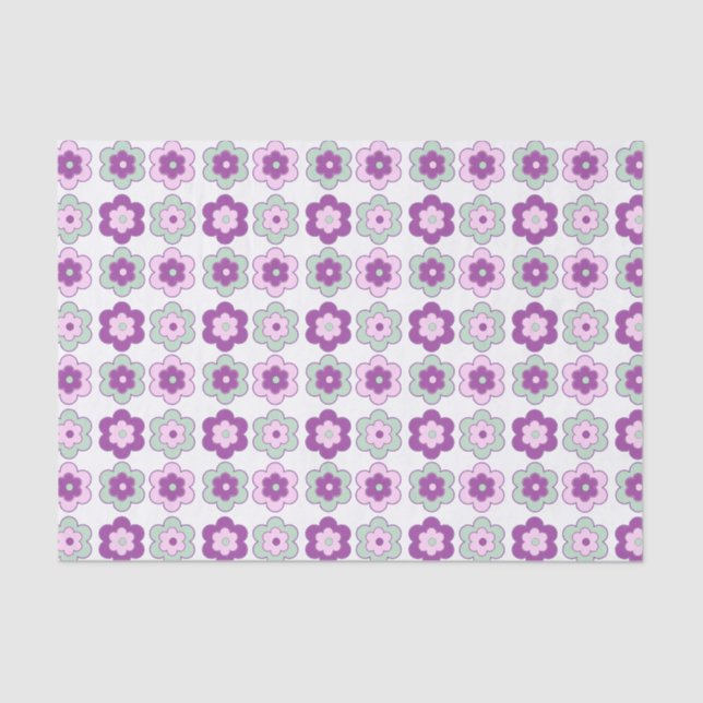 Retro Bubble Flowers (purple and green) Pattern Seidenpapier (Vorderseite)