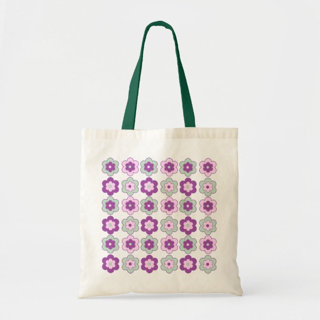 Retro Bubble Flowers (Purple and Green) Pattern Tragetasche (Vorne)