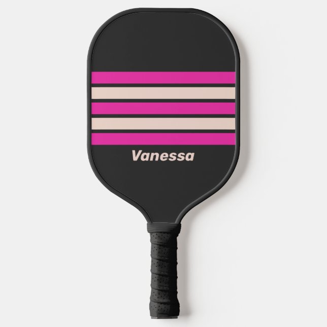 Retro Bubblegum Across Striping with Name Pickleball Schläger (Vorderseite)