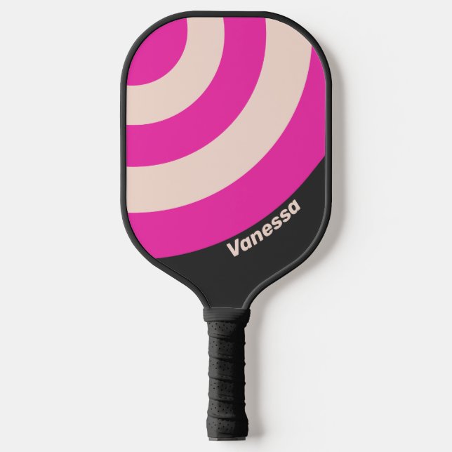 Retro Bubblegum Circle Streifen mit Namen Pickleball Schläger (Vorderseite)