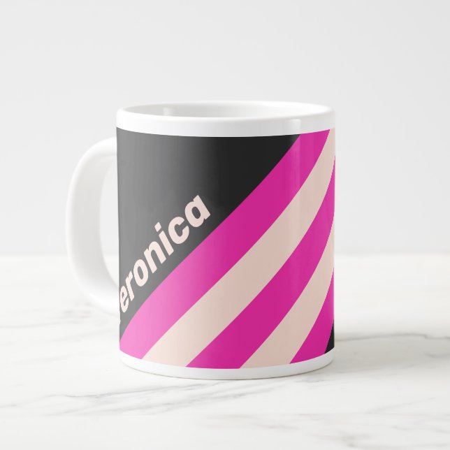 Retro Bubblegum Stripes with Name Jumbo-Tasse (Vorderseite Links)