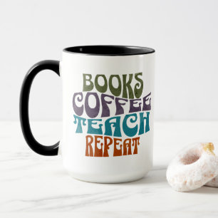 Retro-Bücher-Kaffee-Lehren-Wiederholung-Typografie Tasse