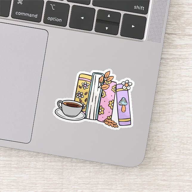Retro-Bücher und Kaffee wasserdicht Aufkleber (Detail)