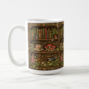 Retro Bücherregal Pilze Kaffee floral  Kaffeetasse
