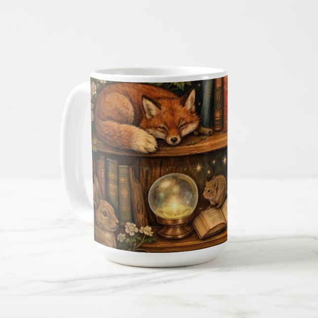 Retro-Buchliebhaber Waldtiere Kaffeetasse (Vorderseite Links)
