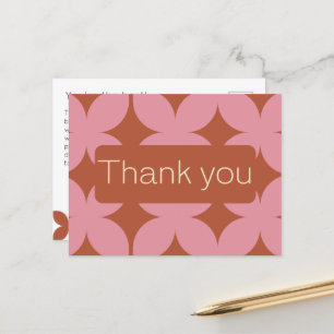 Retro-Budget Pink & Rot Hochzeits-Dankeschön Postkarte