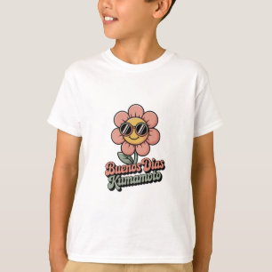 Retro "Buenos Dias Kumamoto" Blumen Groovy 70er T-Shirt