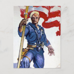 Retro-Buff-Navy-Matrose Patriotischer Kämpfer Postkarte