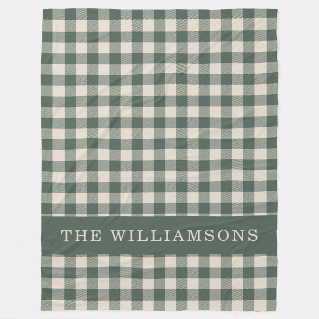 Retro Buffalo Kariert Forest Green Personalisierte Fleecedecke (Vorderseite)