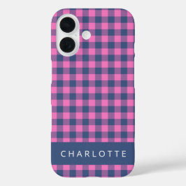 Retro Buffalo Kariert rosa Personalisierter Name iPhone 16 Hülle