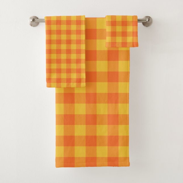 Retro Buffalo Kariert Tartan Muster Gelb Orange Badhandtuch Set (Insitu)