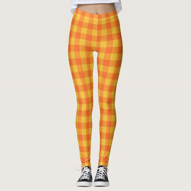 Retro Buffalo Kariert Tartan Muster Gelb Orange   Leggings (Vorderseite)