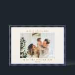 Retro Buffalo Kariert Tartan Muster Navy Blue Blac Feiertagskarte<br><div class="desc">Retro Buffalo Kariertes Tartan Muster in Navy Blue und Black Holiday Card</div>