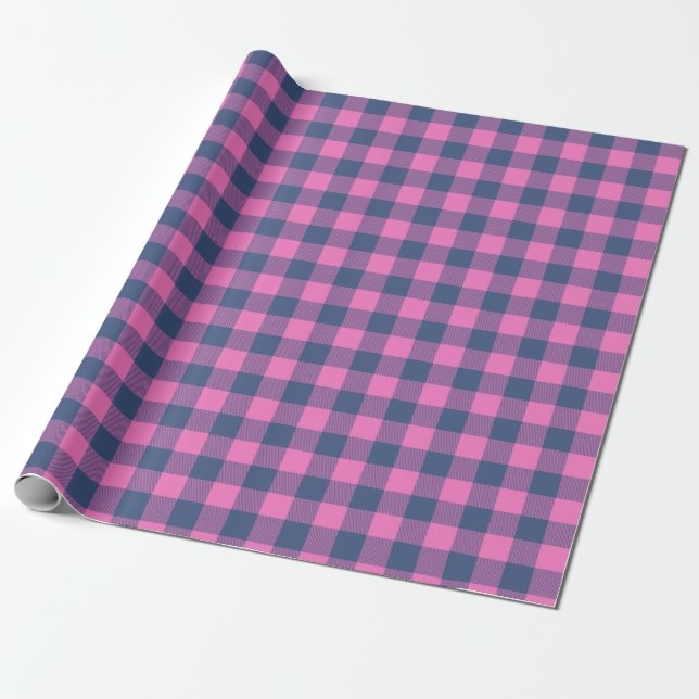 Retro Buffalo Kariert Tartan Muster Rosa und Blau Geschenkpapier (Ungerollt)