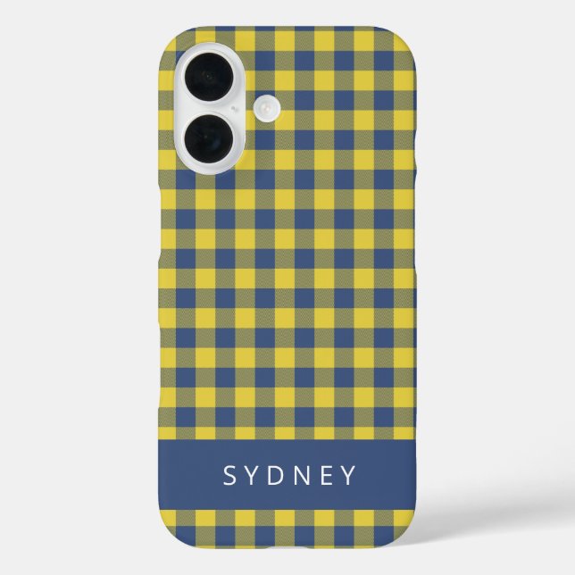 Retro Buffalo Kariert Yellow Blue Personalisierter Case-Mate iPhone Hülle (Rückseite)